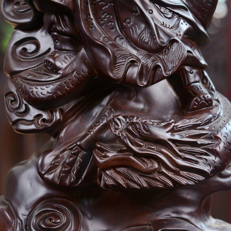 47cm,China Guan Yu Gong Warrior God Buddha Wood Statue Guanyu Dragon Figure 18"