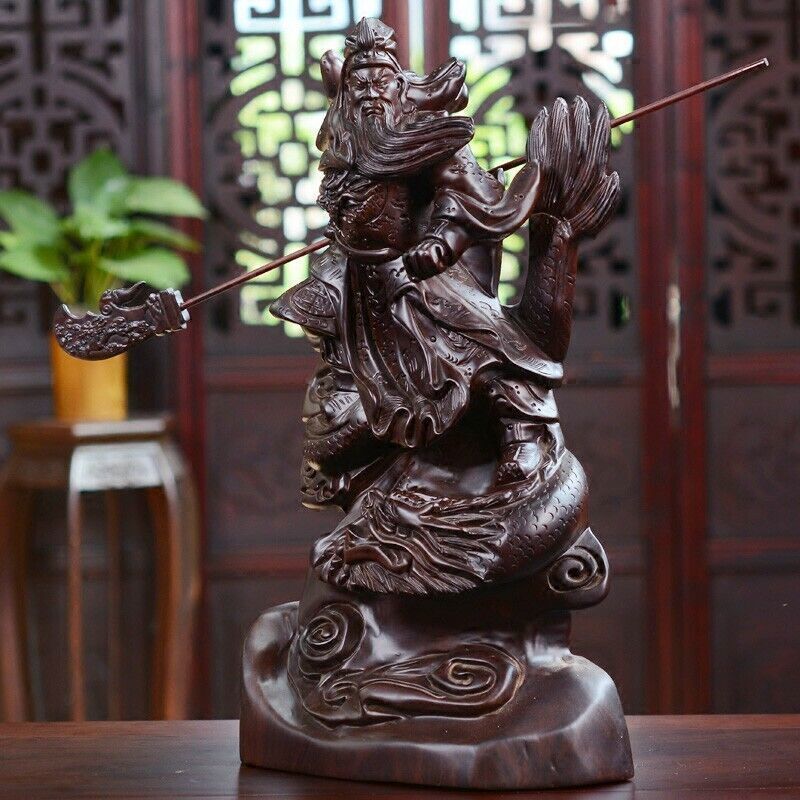 47cm,China Guan Yu Gong Warrior God Buddha Wood Statue Guanyu Dragon Figure 18"