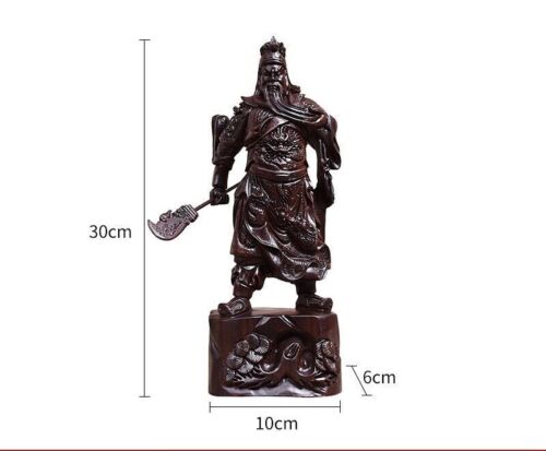 Chinese Guan Yu Guan Gong Warrior God Wealth Wooden Carving Wood Statue fengshui