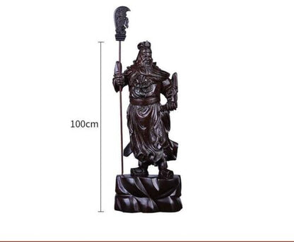 folk Ebony Wood Chinese Feng shui Guan Gong Yu Warrior God Guanyu Statue Carved