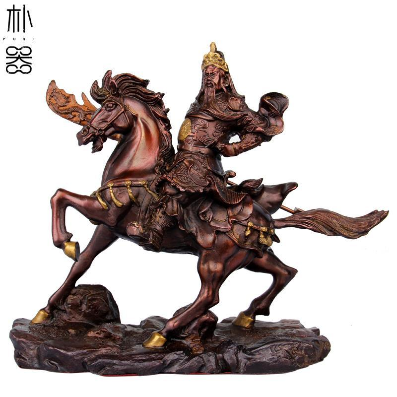 8 inch brass Riding Alone battle valiant Guan Gong Guan Yu ride horse statue 关羽