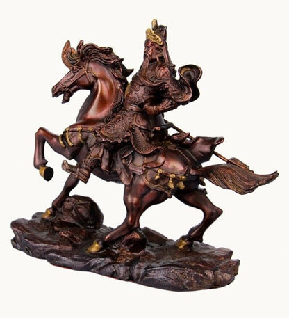 8 inch brass Riding Alone battle valiant Guan Gong Guan Yu ride horse statue 关羽