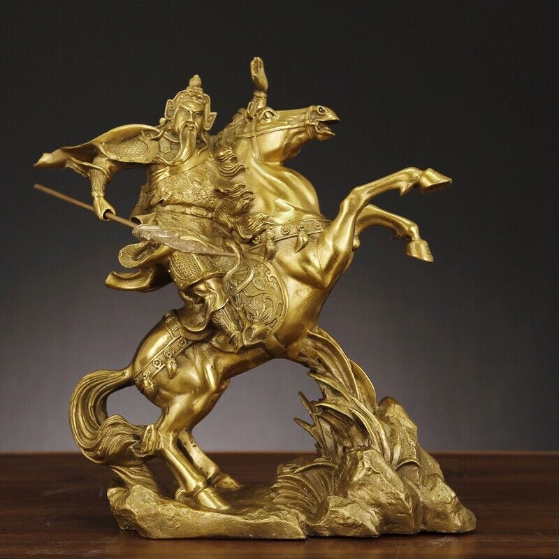 BRASS STATUE,Chinese OLD Hero Guan Gong Guan Yu ride on horse bronze guangong