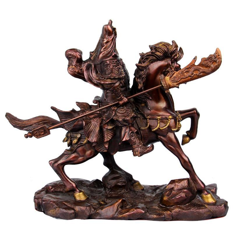 8 inch brass Riding Alone battle valiant Guan Gong Guan Yu ride horse statue 关羽