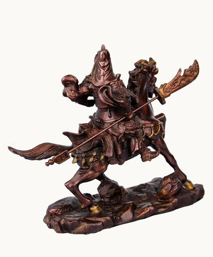 8 inch brass Riding Alone battle valiant Guan Gong Guan Yu ride horse statue 关羽