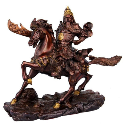 8 inch brass Riding Alone battle valiant Guan Gong Guan Yu ride horse statue 关羽